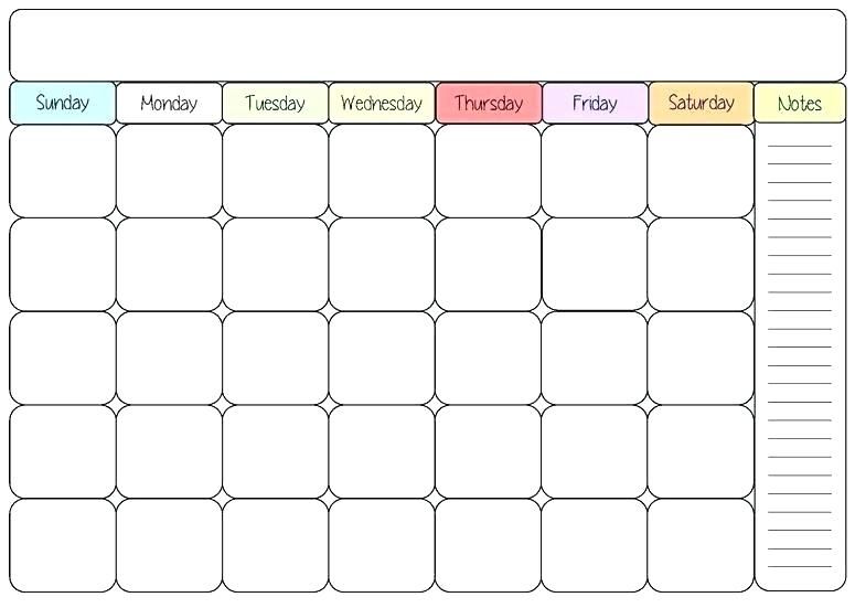 Blank Colorful Calendar Template Weekly