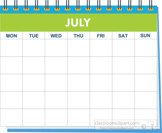 Calendar July cliparts image pack with transparent images