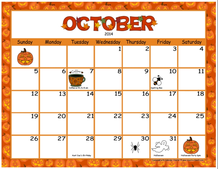 October calendar clipart clipart kid