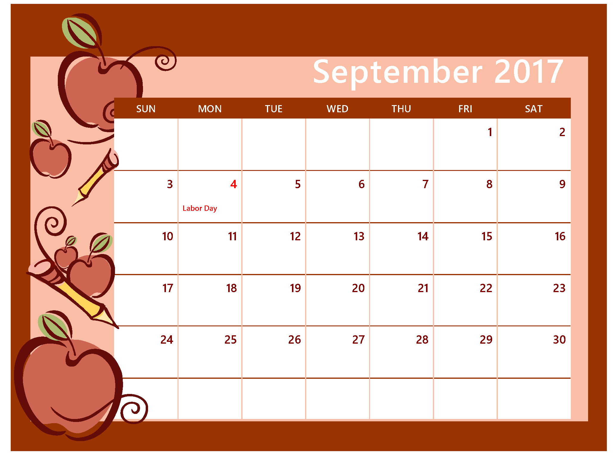 September Calendar Clipart