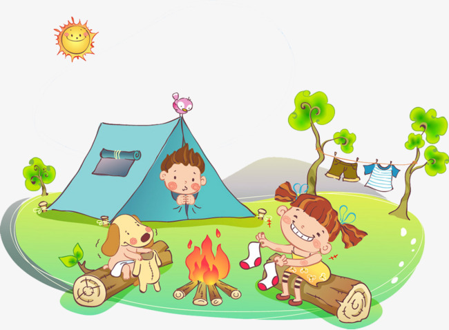 Kids camping clipart.