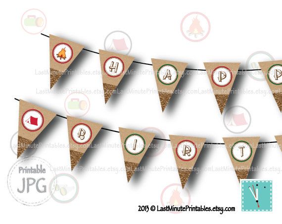 Campout party, campfire, camp printable, holiday banner