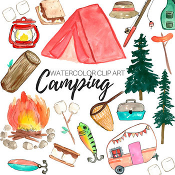 Watercolor camping clipart.