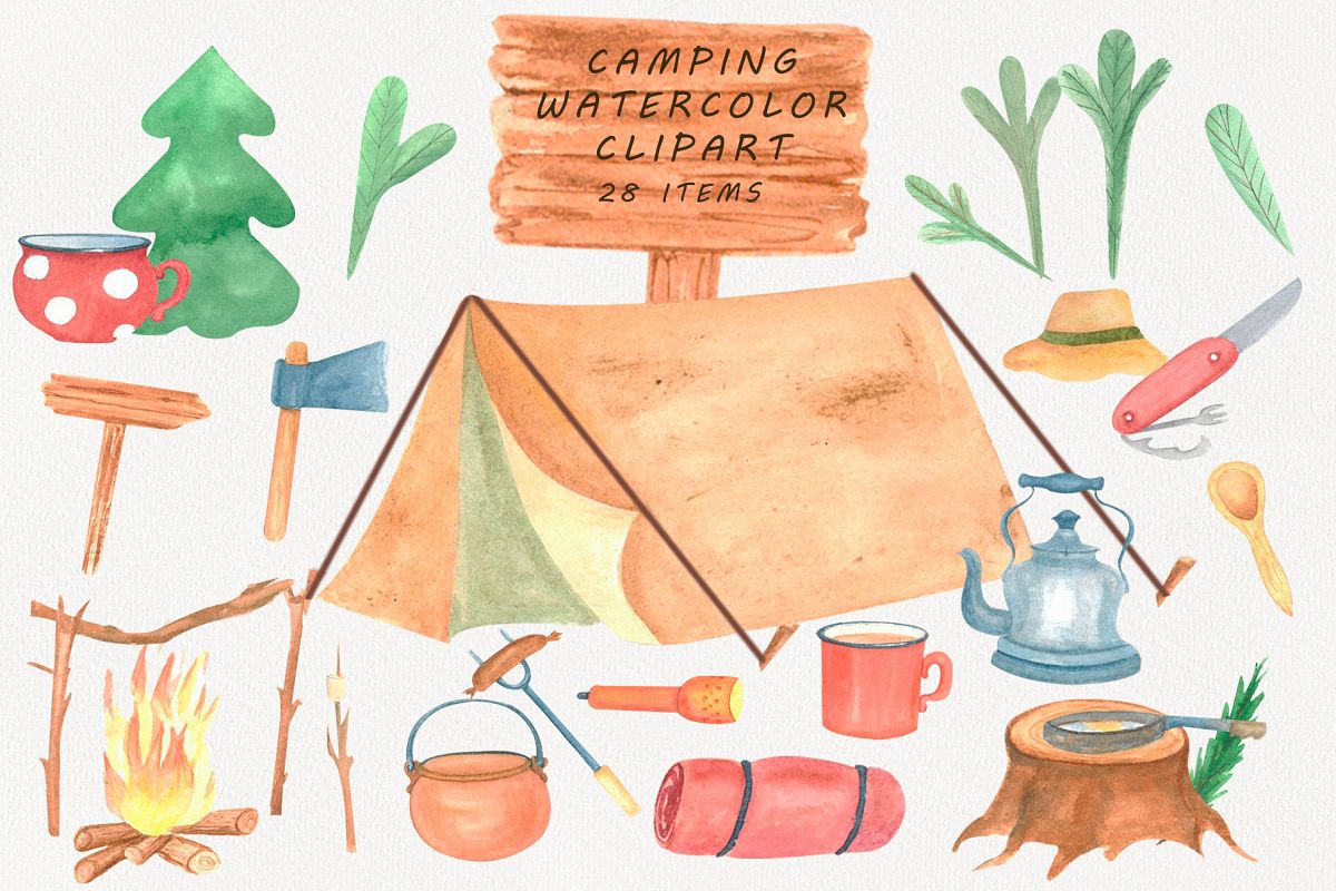 Camping clipart watercolor.