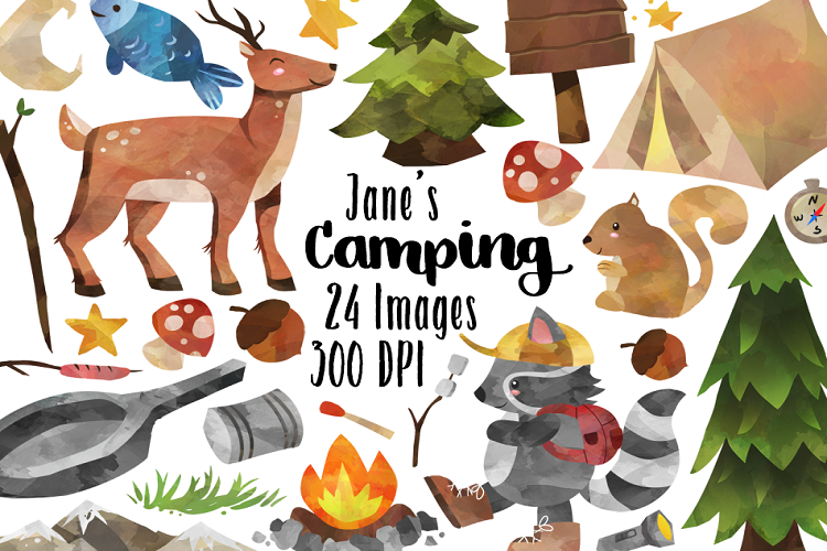Watercolor Camping Clipart