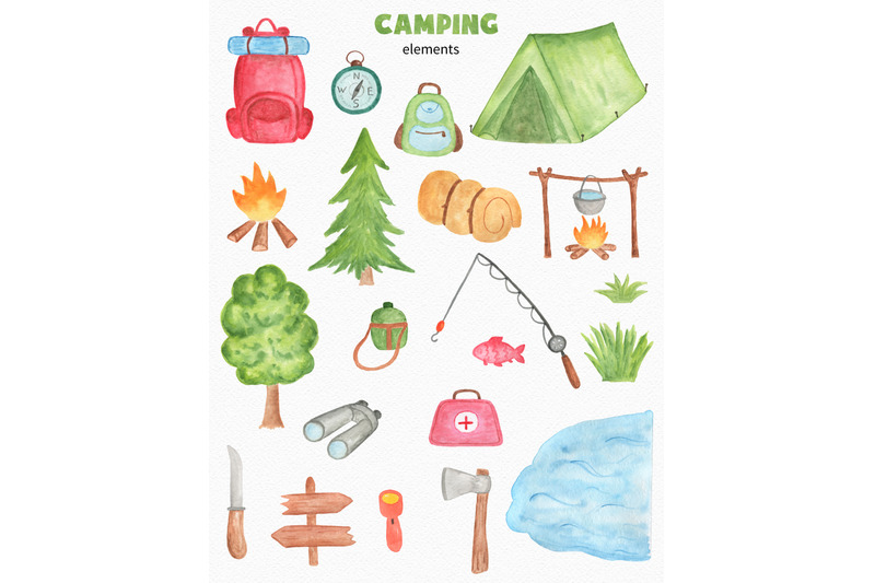 Camping Watercolor Clipart Set By NewArtLife