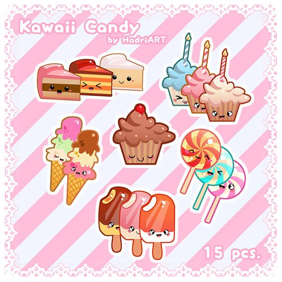 Kawaii Candy Clip Art With Ice Cream, Lollipops, Cake