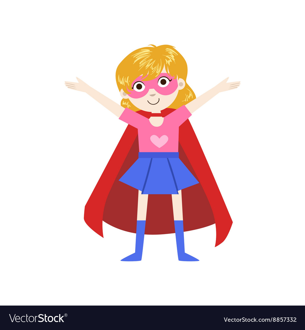 Girl In Superhero Costume With Red Cape