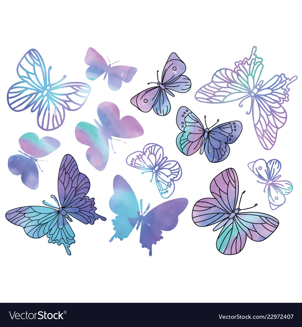 Purple butterflies cartoon clipart color