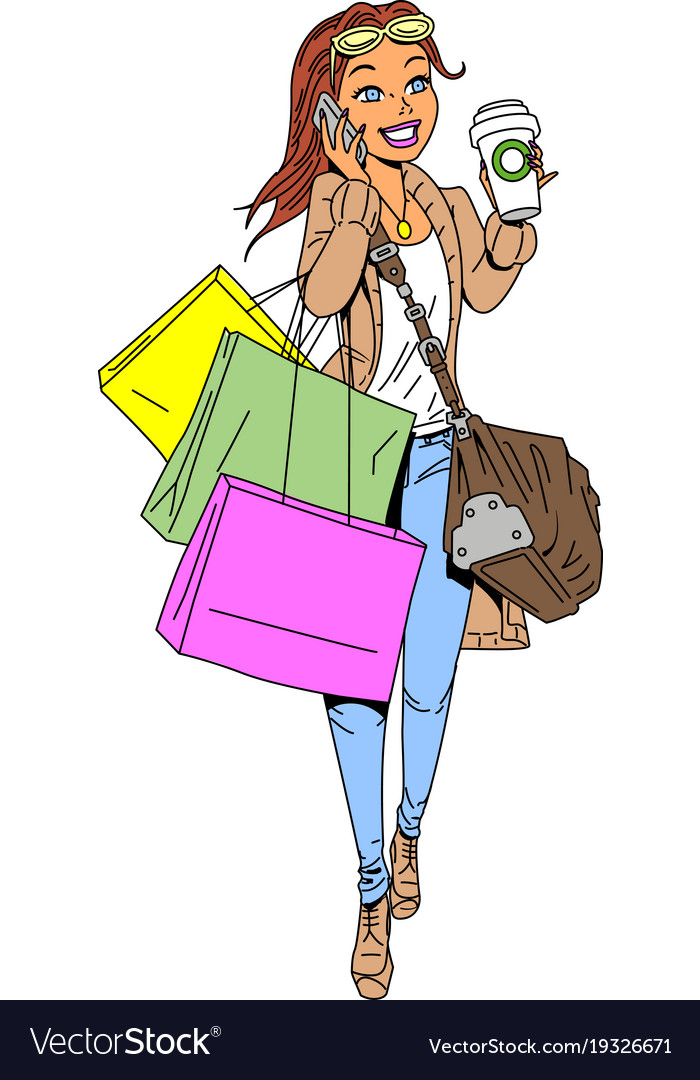Woman shopping clipart cartoon