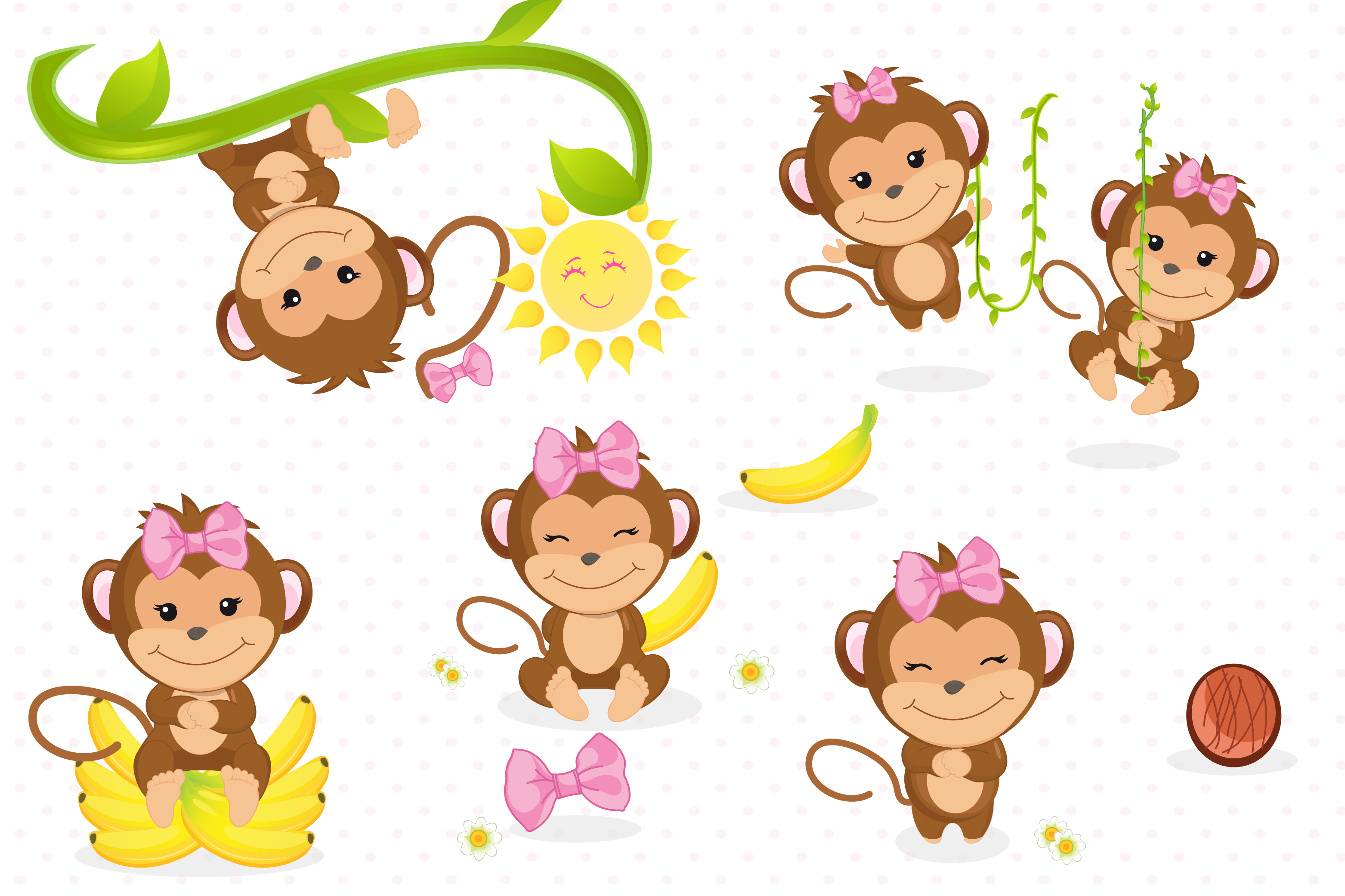 Monkey clipart, Monkey girl illustrations