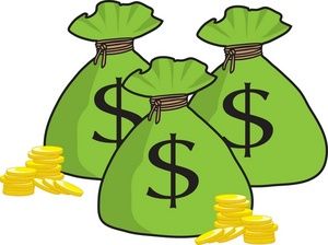 Clipart illustration of a bunch of money bags with golden