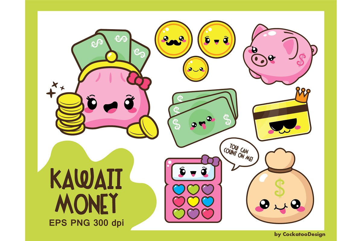 Kawaii money illustrations.