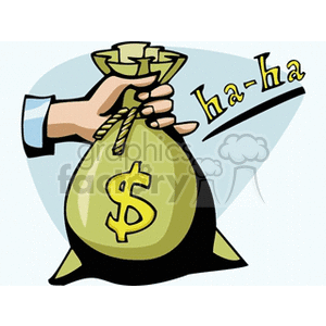 Hand holding a bag of money clipart