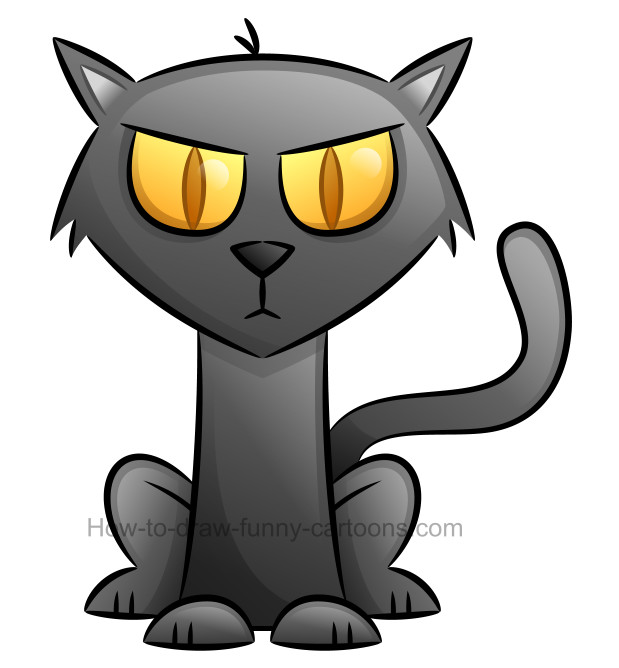How to draw a black cat clipart