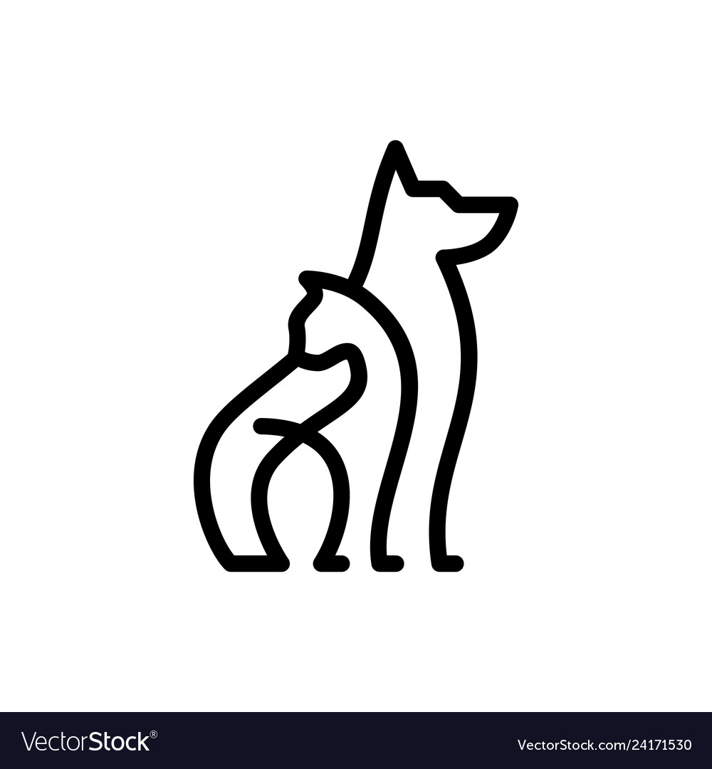 Dog cat pet care outline line art monoline logo
