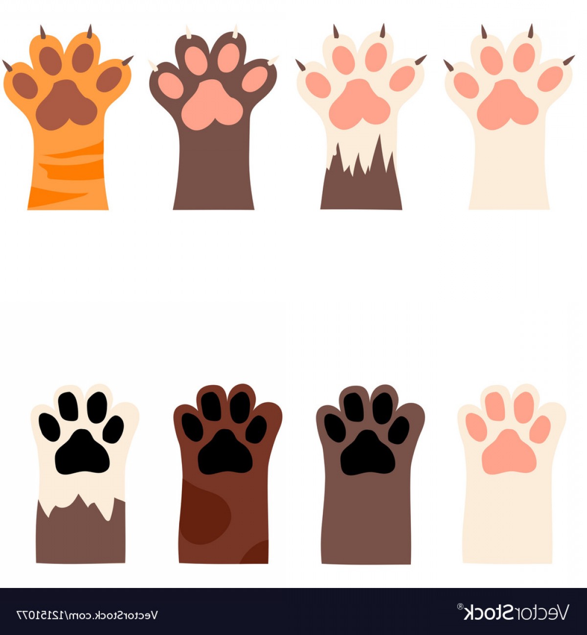 Cat And Dog Paw Print With Claws Vector
