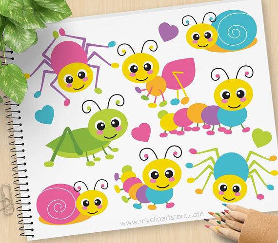 Crawling Bugs Clipart, cute, insects, spider, cricket