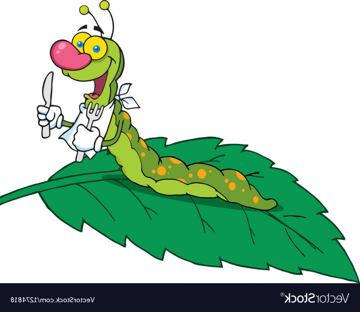 Happy Caterpillar On A Leaf Vector