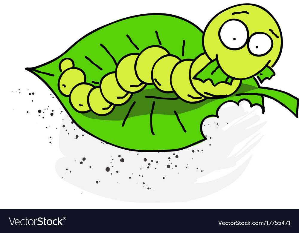 Leaf with caterpillar cartoon hand drawn image