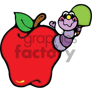 Caterpillar coming out of an red apple image clipart