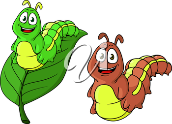Cartoon funny caterpillar characters in two variations