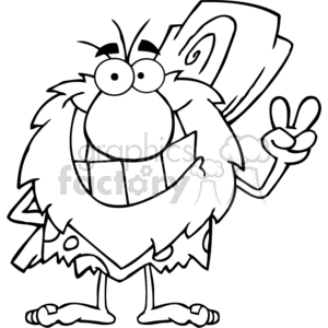 Black and white outline of a caveman clipart