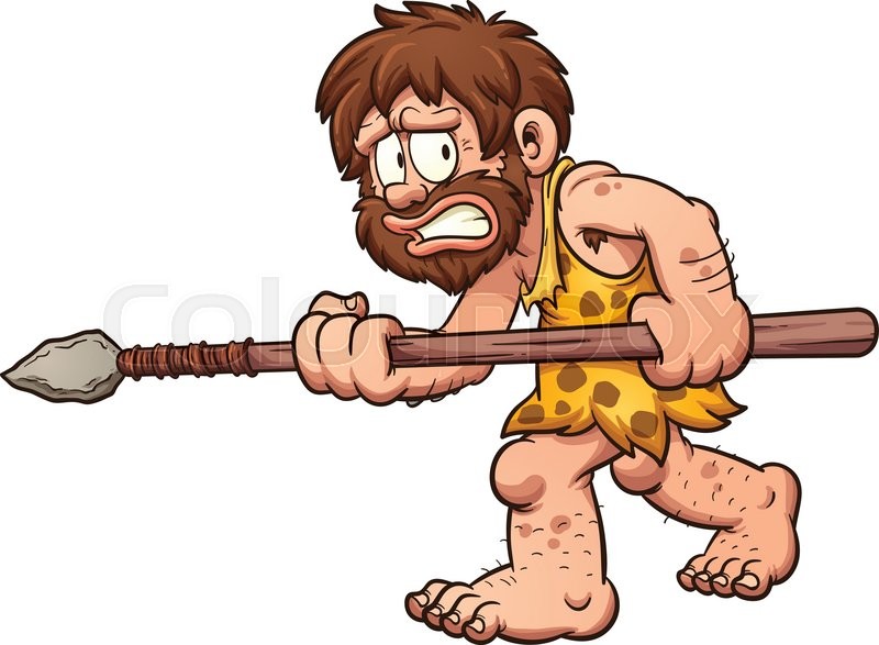 Scared cartoon caveman.