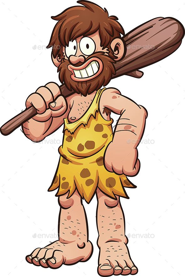 Cartoon caveman smiling and carrying a big club