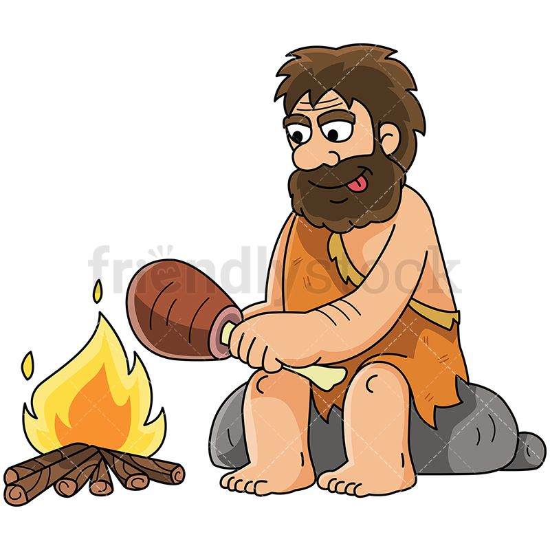 Caveman cooking meat.