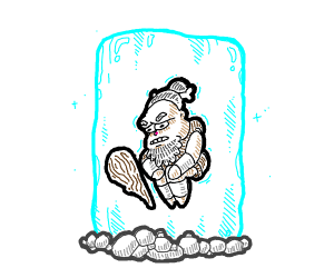 A caveman frozen in ice