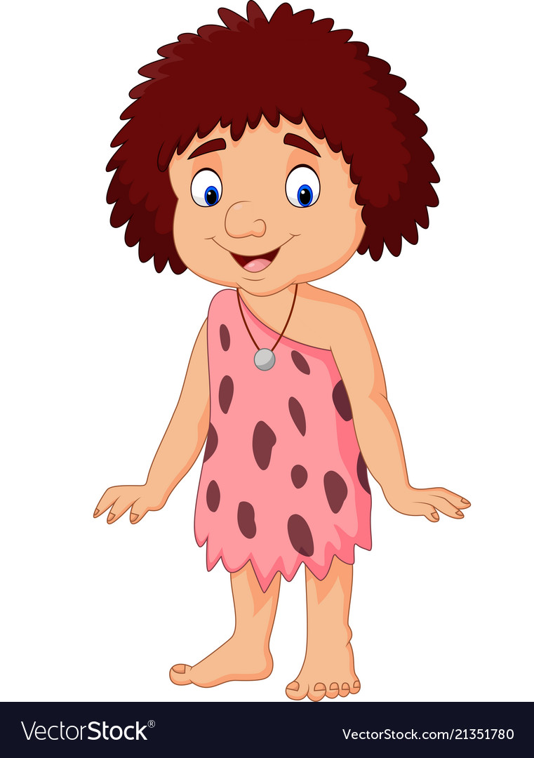 Cartoon little girl caveman