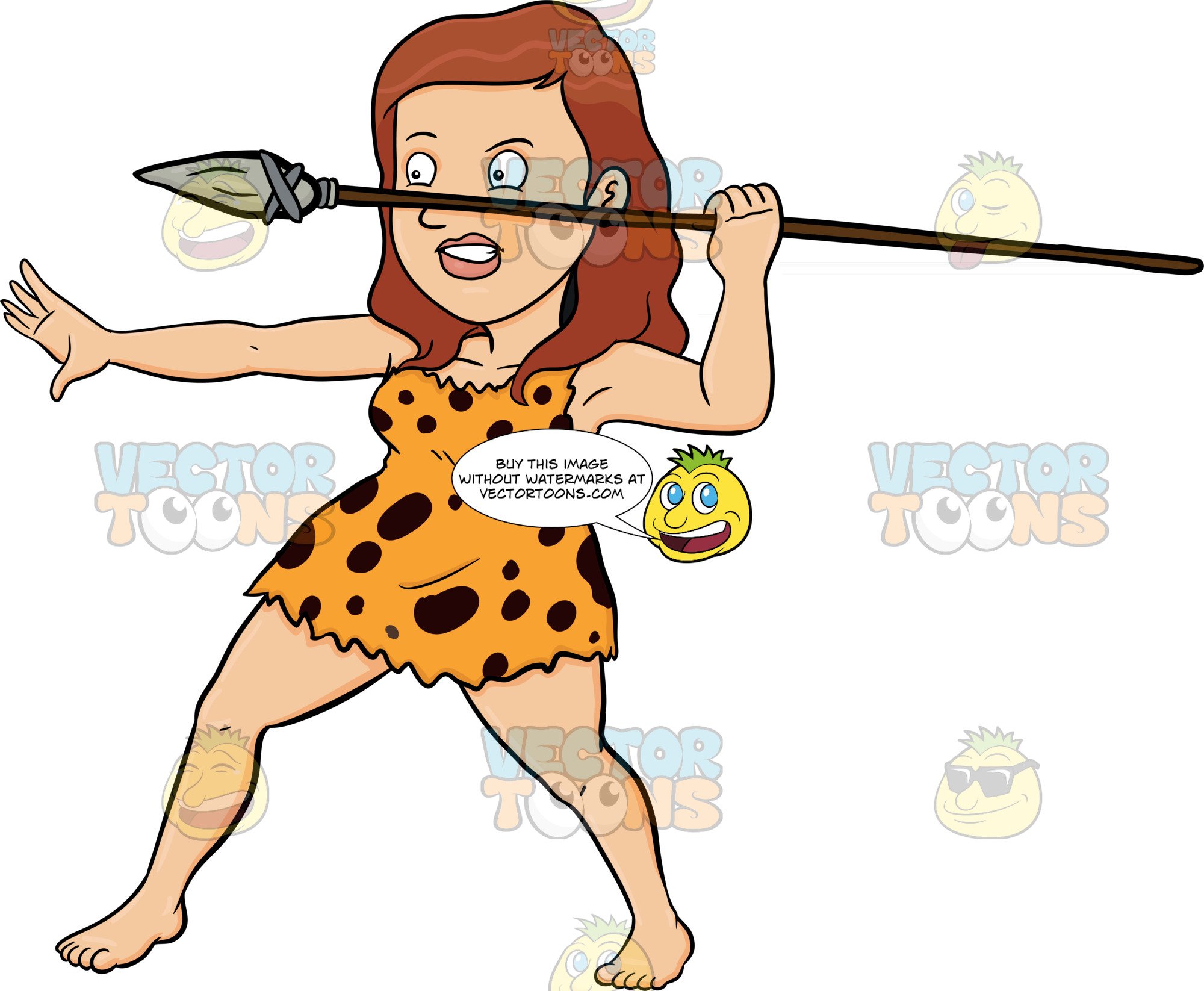 A Cavewoman Aggressively Holds Up A Spear