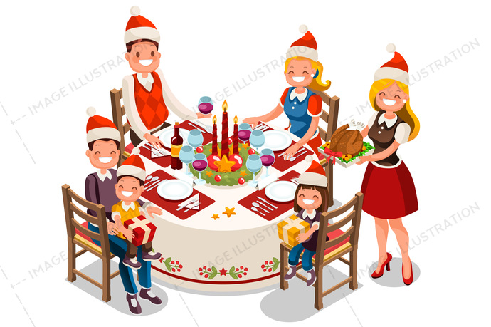 Family Holiday Dinner Party Illustration