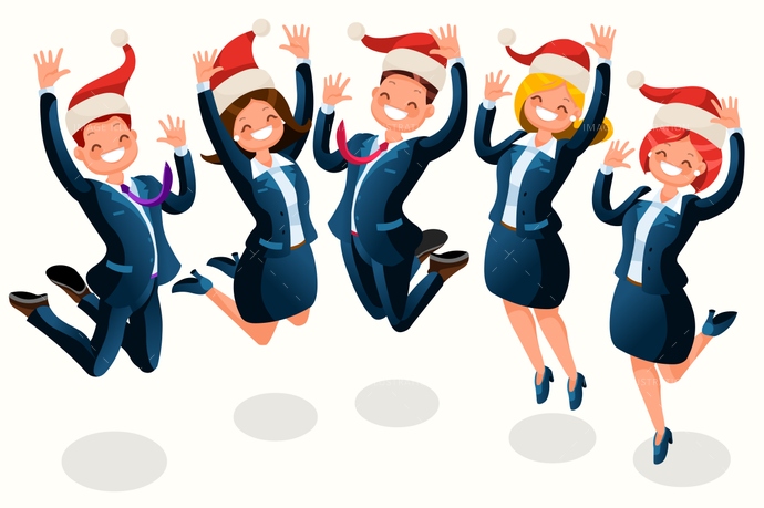 Office Christmas Party Isometric People Cartoon