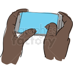 Black hands holding cell phone clipart