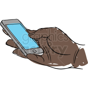 Black hand holding cell phone clipart