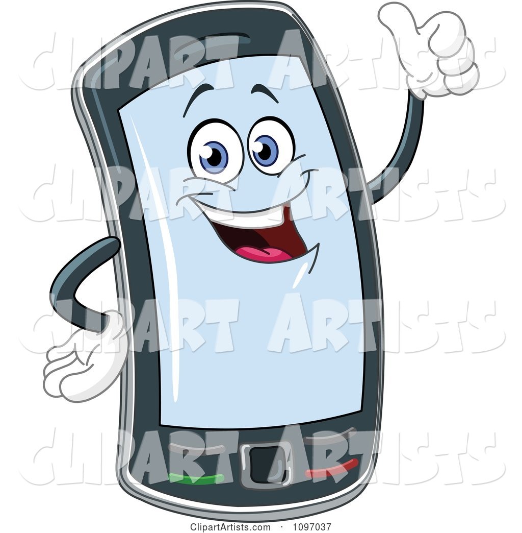 Happy Cell Phone Character Holding A Thumb Up Clipart by