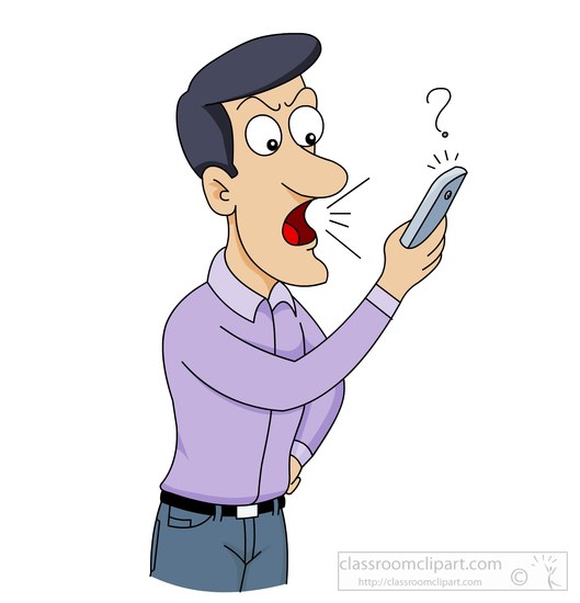 Man talking loud on cell phone clipart