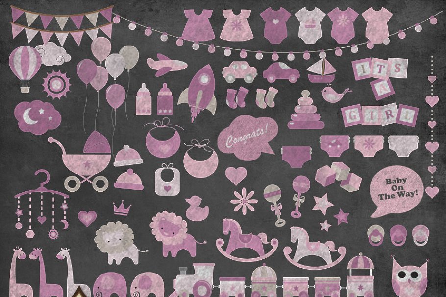 Chalkboard Pink Baby Shower Clipart