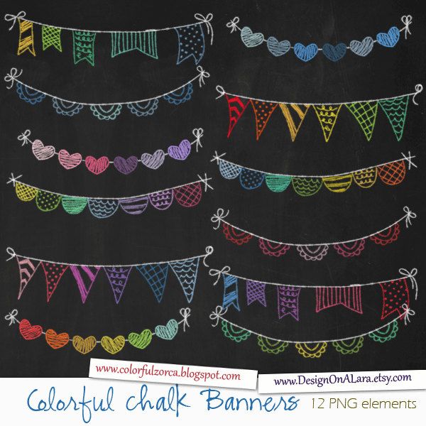 Colorful Chalk Bunting Banners, Rainbow Chalk Banners Clip