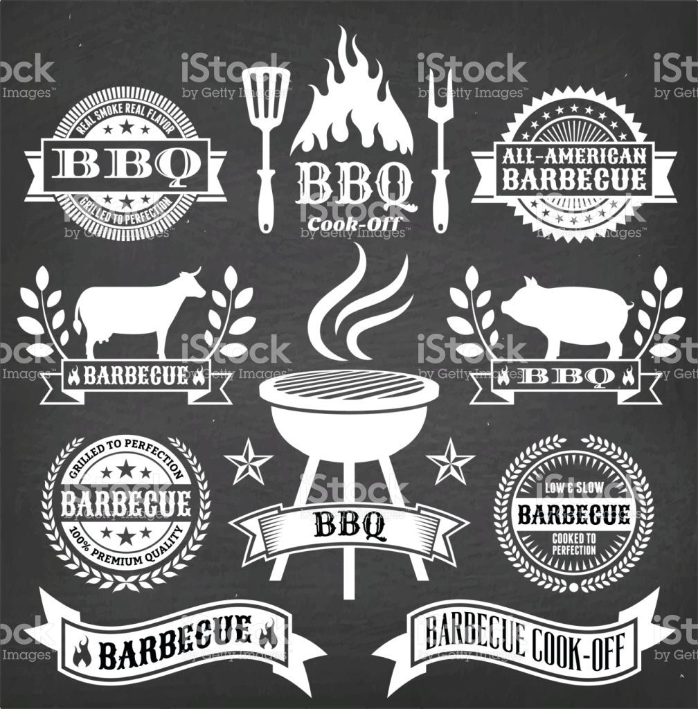 Barbecue Badges and Banners on Black Chalkboard