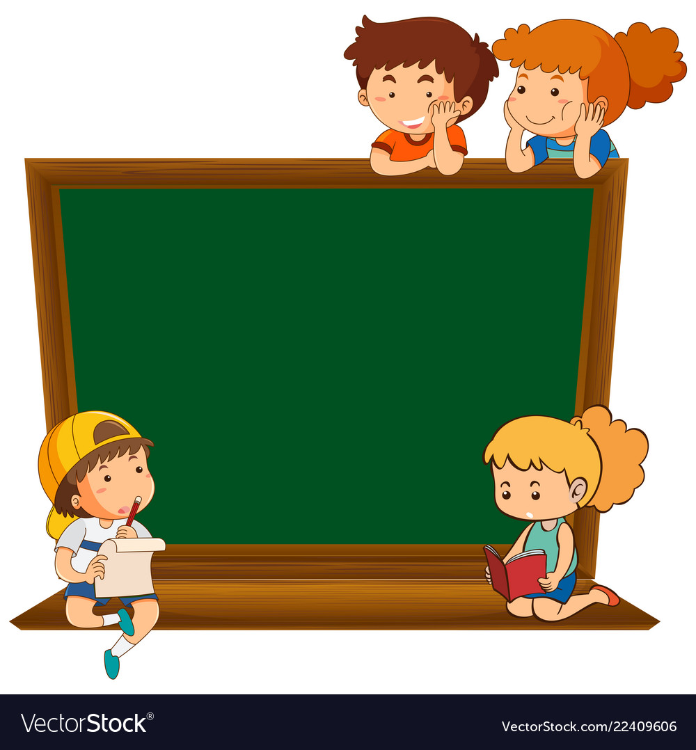 Children on blank chalkboard