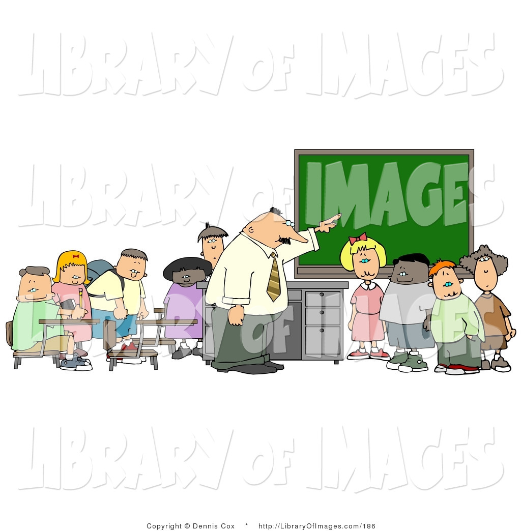 Clip Art of a Teacher Pointing to the Chalkboard for His