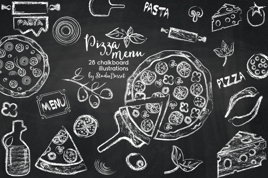 Chalkboard pizza cliparts.