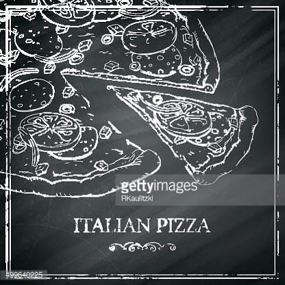 Vector Pizza Poster on a Black Chalkboard Clipart Image