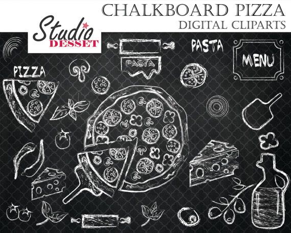 Chalkboard Pizza Clipart, Chalk Pizza, Cheese Clip Art