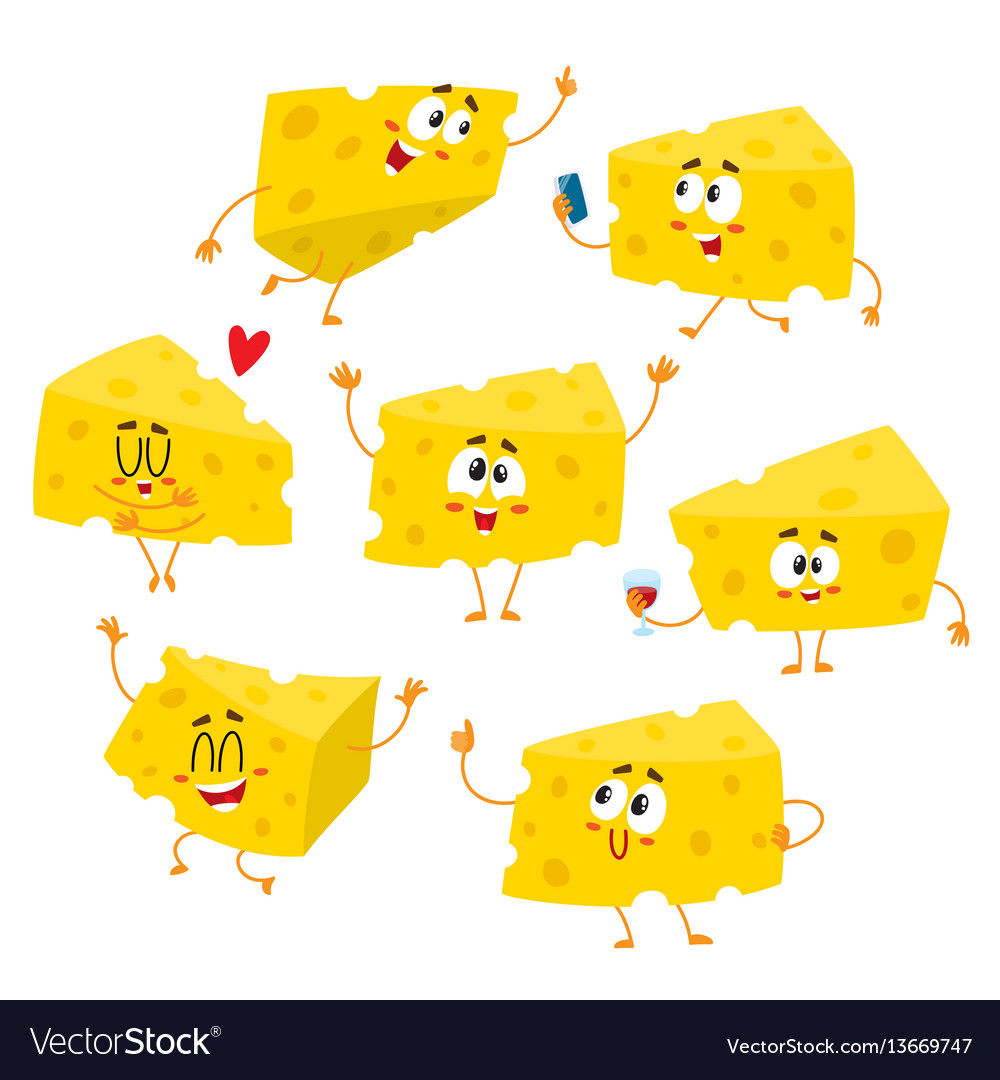 Set of cute and funny cheese chunk character