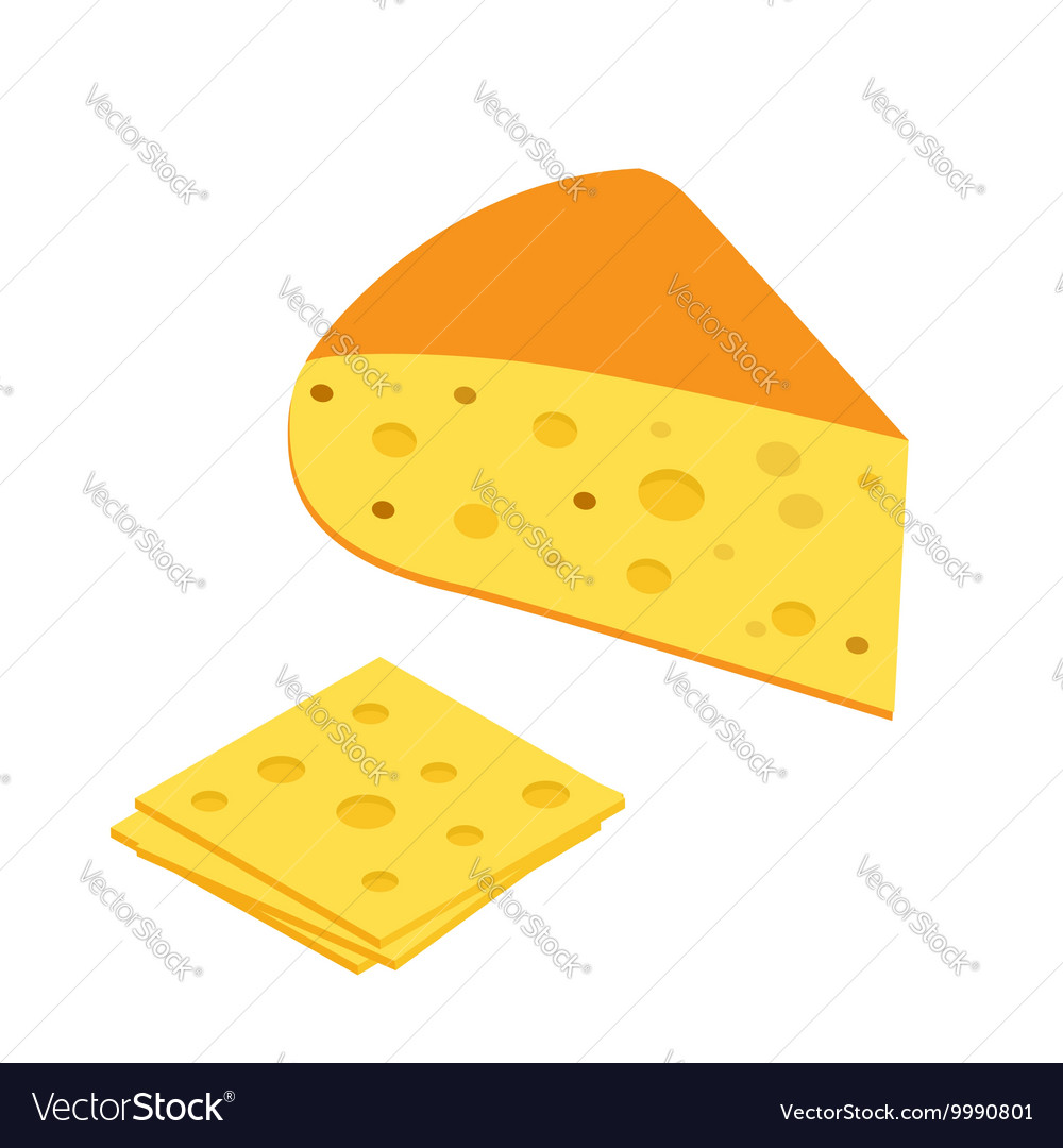 Piece of cheese icon in isometric Flat