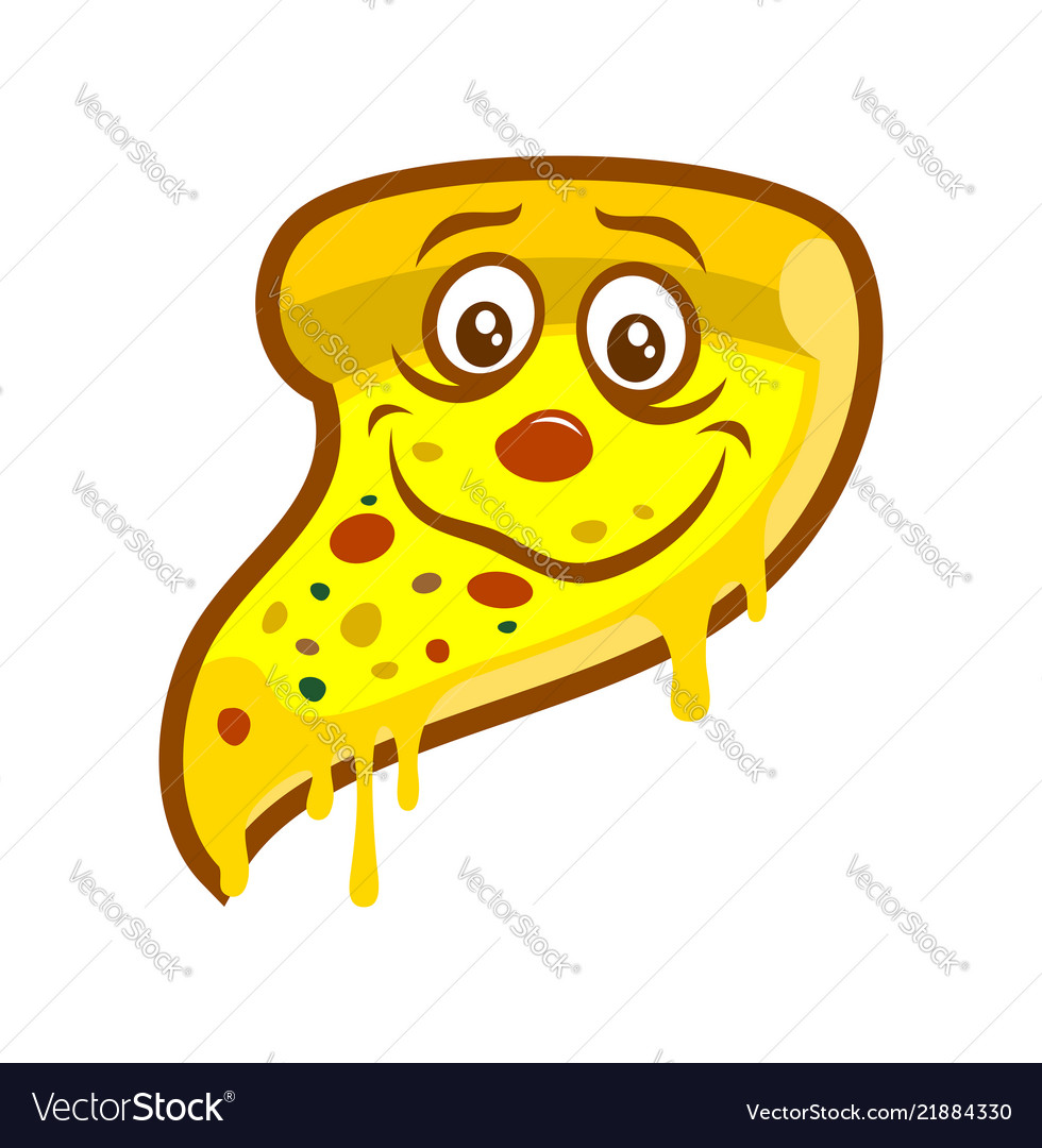 Cartoon pizza slice with melted cheese character